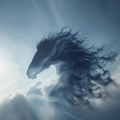 Obraz na płótnie Canvas Whimsical Clouds Shaping into Horse Silhouette Gen AI