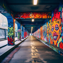 Colorful graffiti on a city underpass. 