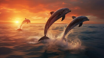 Sunset Dolphin Play: Joyful Sea Creatures Frolicking