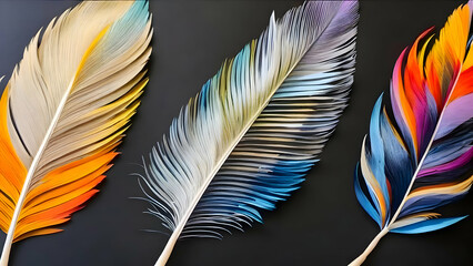 Feathers, bird, vector, art, illustration, wing, pen, quill, colorful, drawing,,feathers on black background
