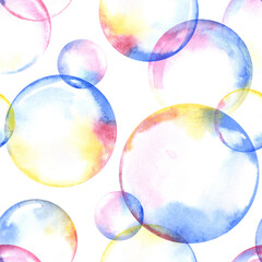 Soap bubbles Seamless pattern watercolor illustration