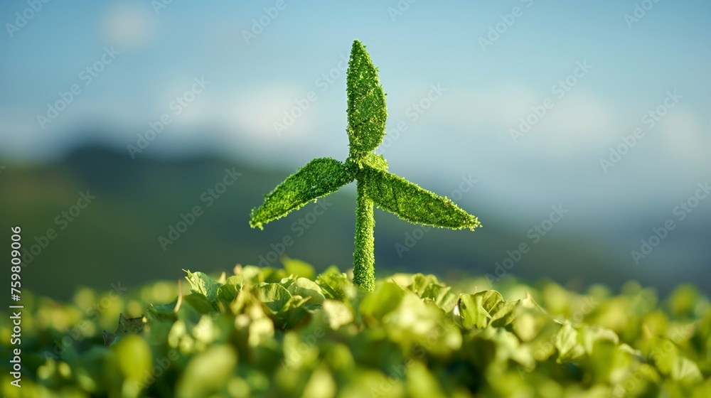 Wall mural windmill or wind turbine made from leaves. symbolizes the concept of saving the world, eco, and clea