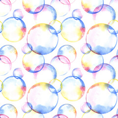 Seamless pattern with watercolor Soap bubbles