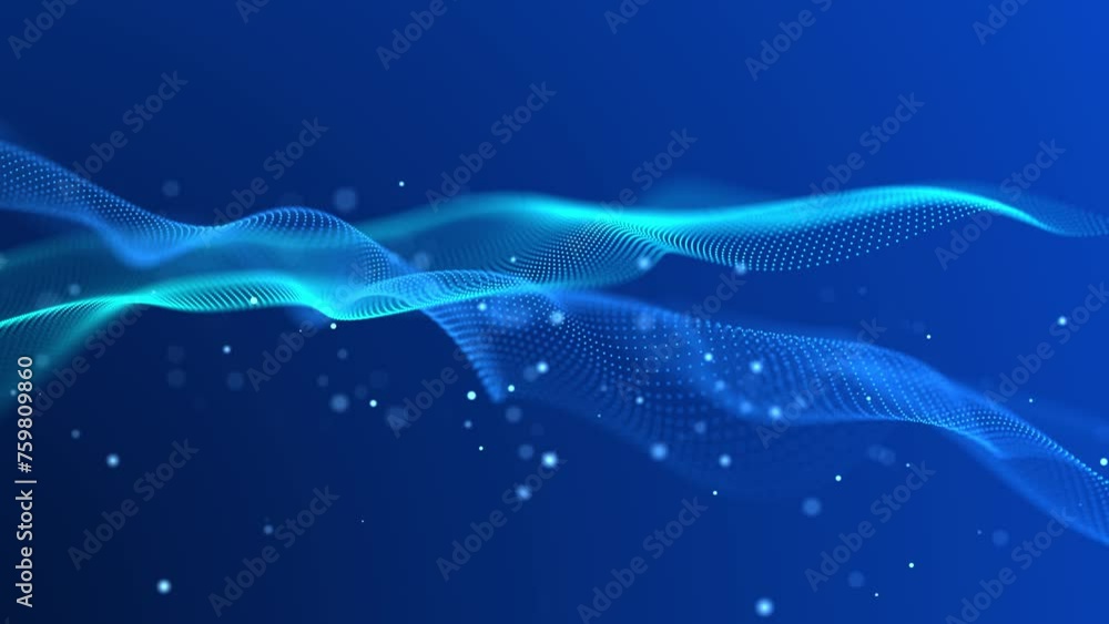 Poster abstract bright wave of glowing particles. the flow of musical sounds. big data visualization. 3d re