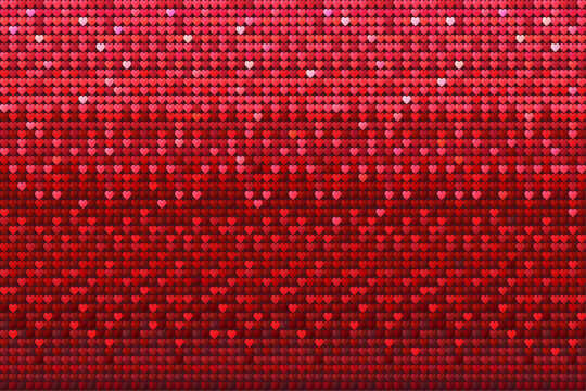 Red Sequin Hearts Texture, Seamless Background. Shiny Valentines Paillettes Pattern, Glitter Holiday Backdrop