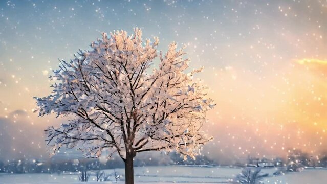 Beautiful tree in winter landscape