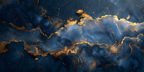 Abstract luxurious gold and blue marble texture on a dark backdrop. Concept Luxurious Textures, Abstract Art, Gold Marble, Blue Marble, Dark Background
