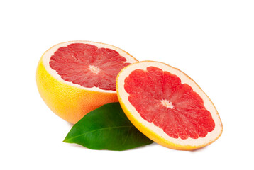 Fresh grapefruit slices, isolated on a white background