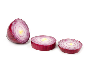 Red onion slices isolated on a white background