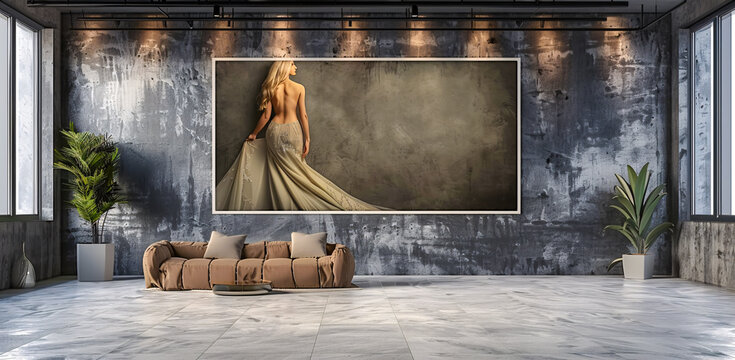 Modern Room Interior with Blank Poster Frame Mockup