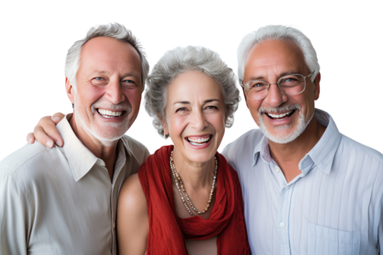 Happy elderly couple smiling together with their family , isolated on transparent background.