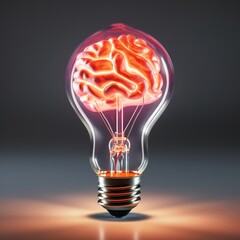 Concept of a brain and a light bulb, showing futuristic and technologically advanced image