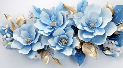 3D Illustration of Blue Paper Flowers