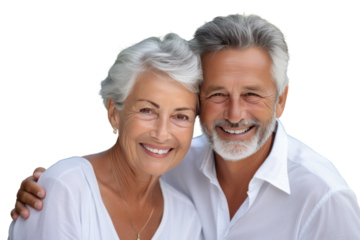 Happy elderly couple smiling together with their family , isolated on transparent background.