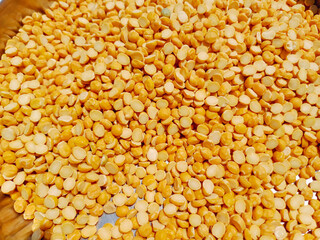 Toor Dal,Close up of Organic Bengal Gram (Cicer arietinum) or split yellow chana dal Full-Frame...