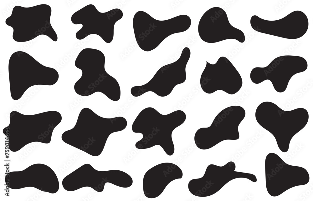 Poster vector liquid shadows random shapes. black cube drops simple shapes. isolated on white background.