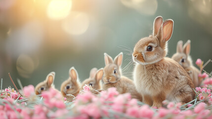 Fototapeta na wymiar group of bunny on pastel background.