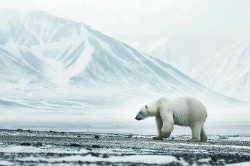 Polar bears searching for food in the Arctic region.