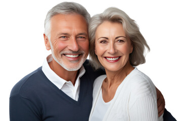 Happy elderly couple smiling together with their family in their home, isolated on transparent background.