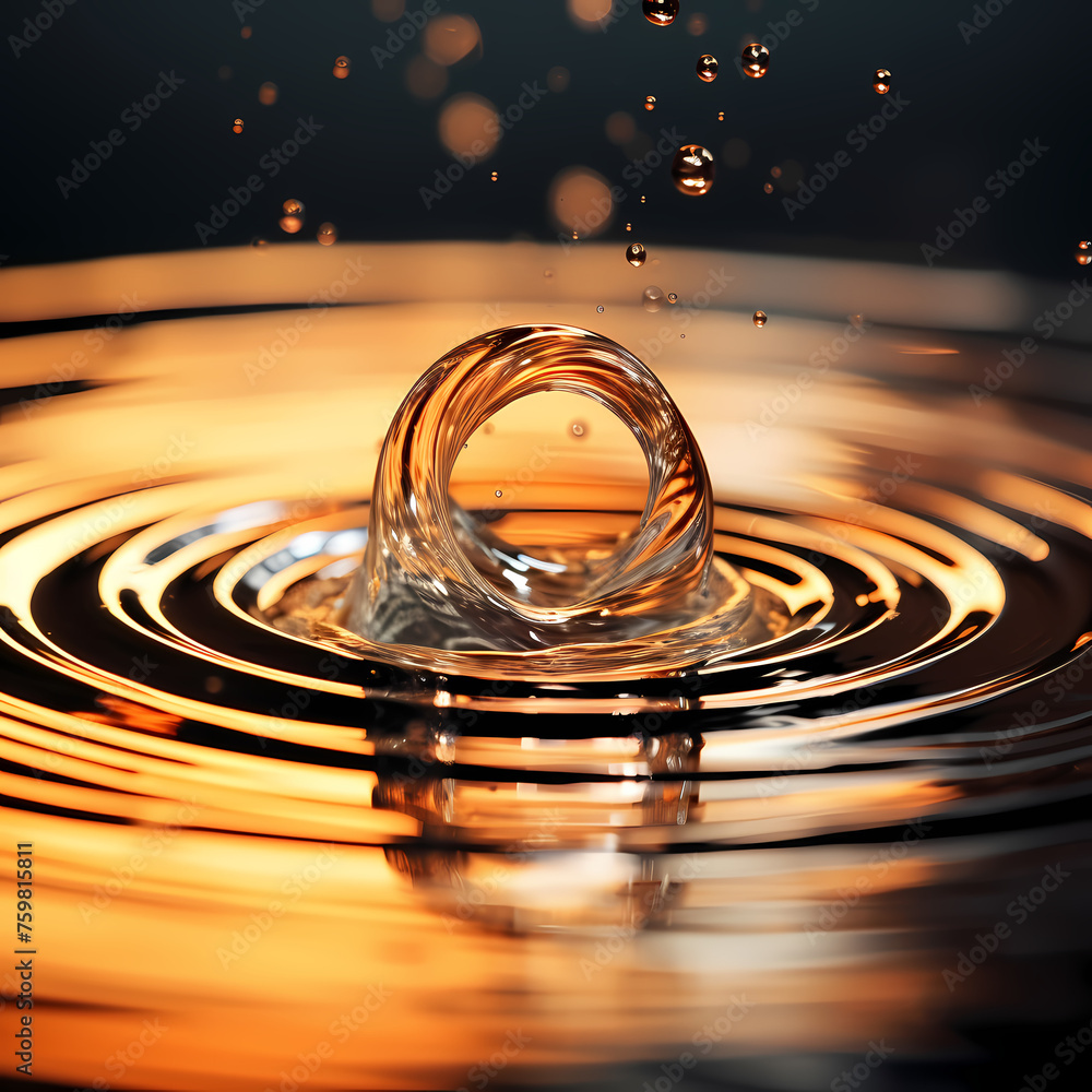 Wall mural Macro shot of a water droplet creating ripples. 