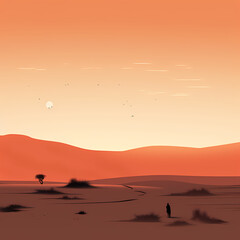 Minimalist desert landscape at dusk. 