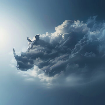 Whispy Clouds Shaping a Rhinoceros in the Sky Gen AI