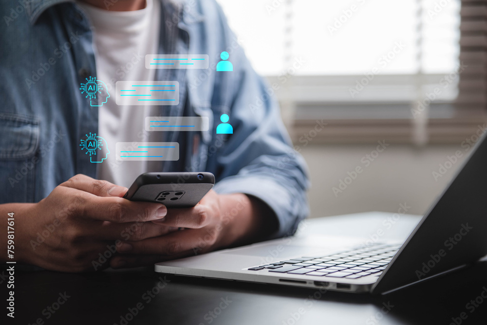 Fototapete digital chatbots are used by customers access to data and information in online networks, service ap