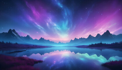 Obraz na płótnie Canvas Beautiful fantasy starry night sky, blue and purple colorful, galaxy and aurora 4k wallpaper