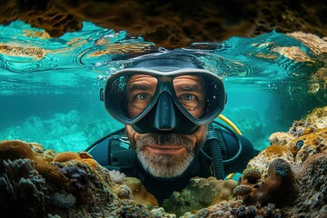 Man Diving With Snorkel Mask in Water