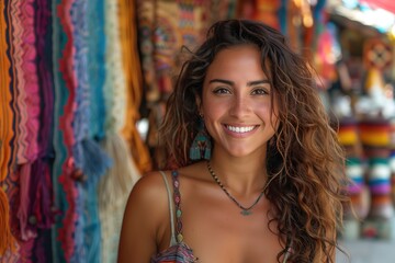 Naklejka premium Beautiful Woman Standing in Front of Store