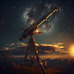 Old-fashioned telescope pointing at the stars. 