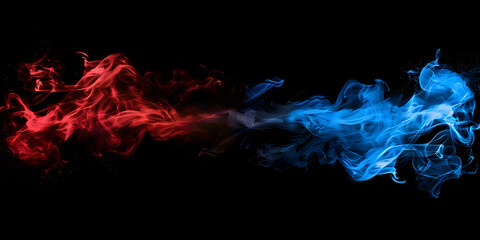A blue and red smoke swirl Glowing frame with lightning bolts coming out on black background.