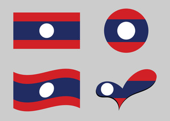 Flag of Laos. Laos flag in heart shape. Laos flag in circle shape. Country flag variations.