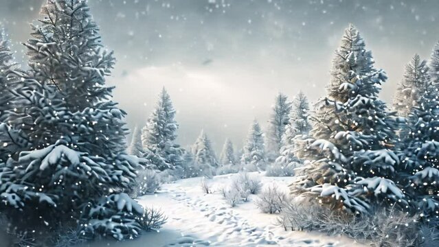 winter forest with snowfall