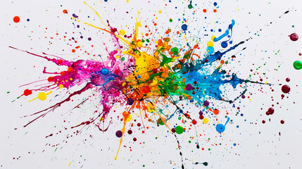 A colorful painting with splatters of paint that looks like a rainbow