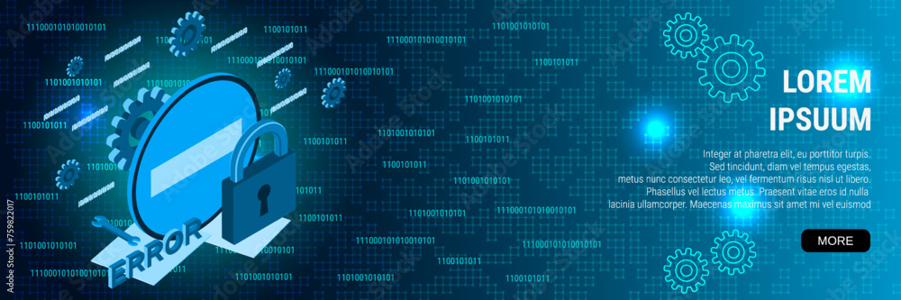 Poster digital technology banner vector design template. access denied 3d isometric concept
