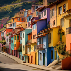 Fototapeta na wymiar Rows of colorful houses on a hillside. 