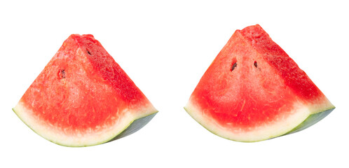 Front view or side view set of red watermelon slice isolated on white background with clipping path