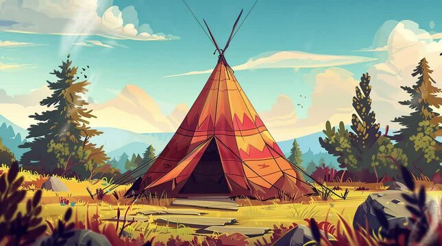 Sunlit Haven: Indian Tent Glowing in the Sunshine on a Clear Day
 Seamless looping 4k time-lapse virtual video animation background. Generated AI