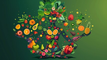 Woman yoga concept made from fruits and vegetables AI generated image