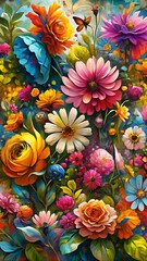 Fototapeta na wymiar Oil painting of flowers. Abstract art background. Colorful flowers. Beautiful floral background.