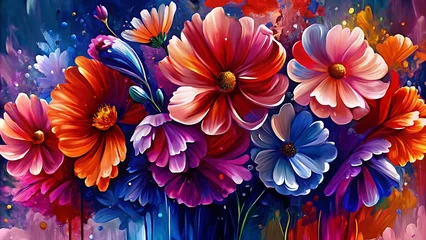 Rolgordijnen Oil painting of flowers. Abstract art background. Colorful flowers. Beautiful floral background. © AI Creatives