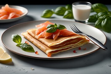 thin pancakes with lightly salted red fish
