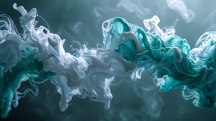 Artistic Ink and Paint Abstraction in Water, Vivid Blue and Turquoise Smoke Patterns on Dark Background