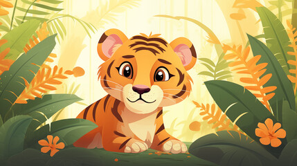 Obraz na płótnie Canvas Tigre na floresta - ilustração infantil