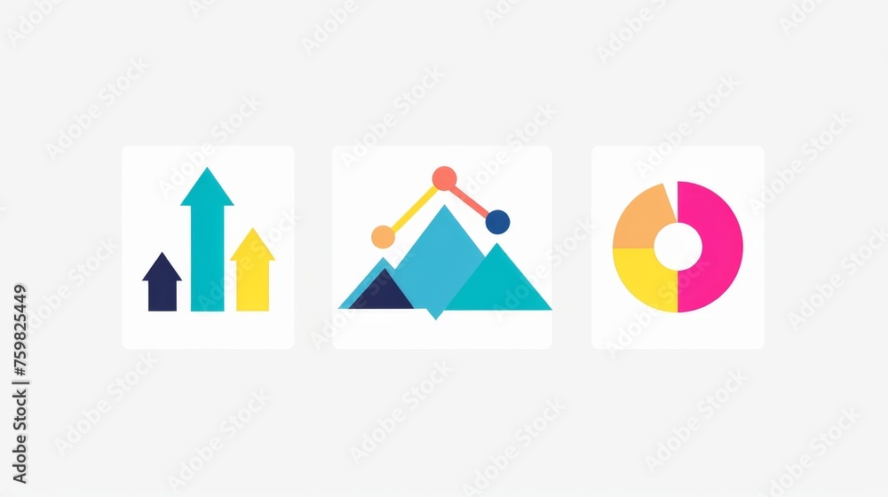 Poster a trio of simple yet striking infographic designs with bold graphics and colors, perfect for a moder