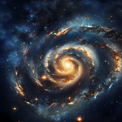 Spiral galaxy in a starry night sky. 