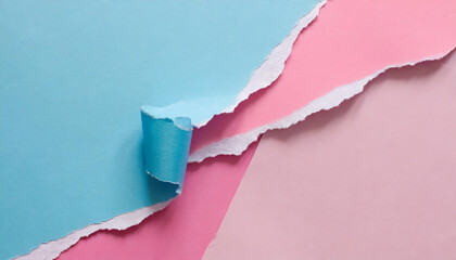 Torn ripped pastel colorful paper pieces. Pink and blue. Abstract background.