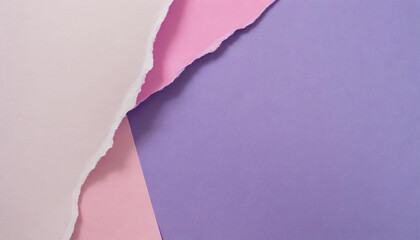 Torn ripped pastel colorful paper pieces. Pink and purple. Abstract background.