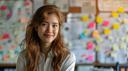 woman in front of wall with sticky notes